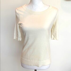 Milly Cream Knit Top w/ Black Ribbon Zipper Top Size M Excellent Condition